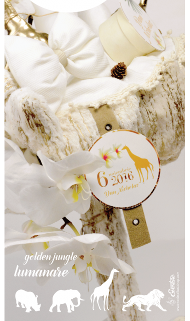 Lumanare de botez gold jungle si orhidee alba, 65x4 cm, Gold Jungle 6